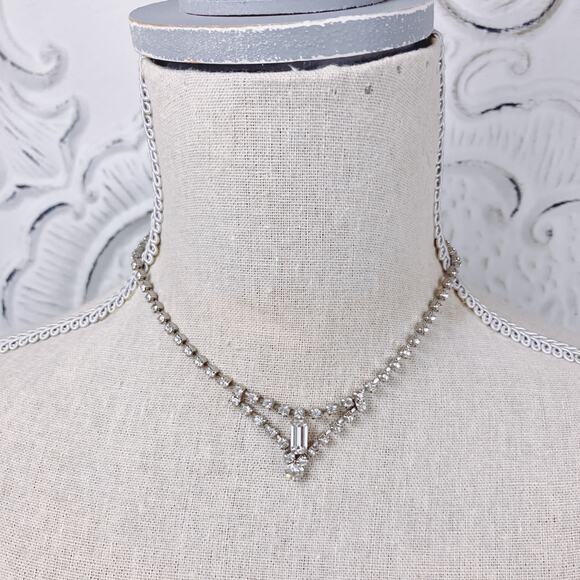 Vintage Mid Century Choker Necklace, Rhinestone, Hollywood Regency, 1950s - Picture 5 of 11
